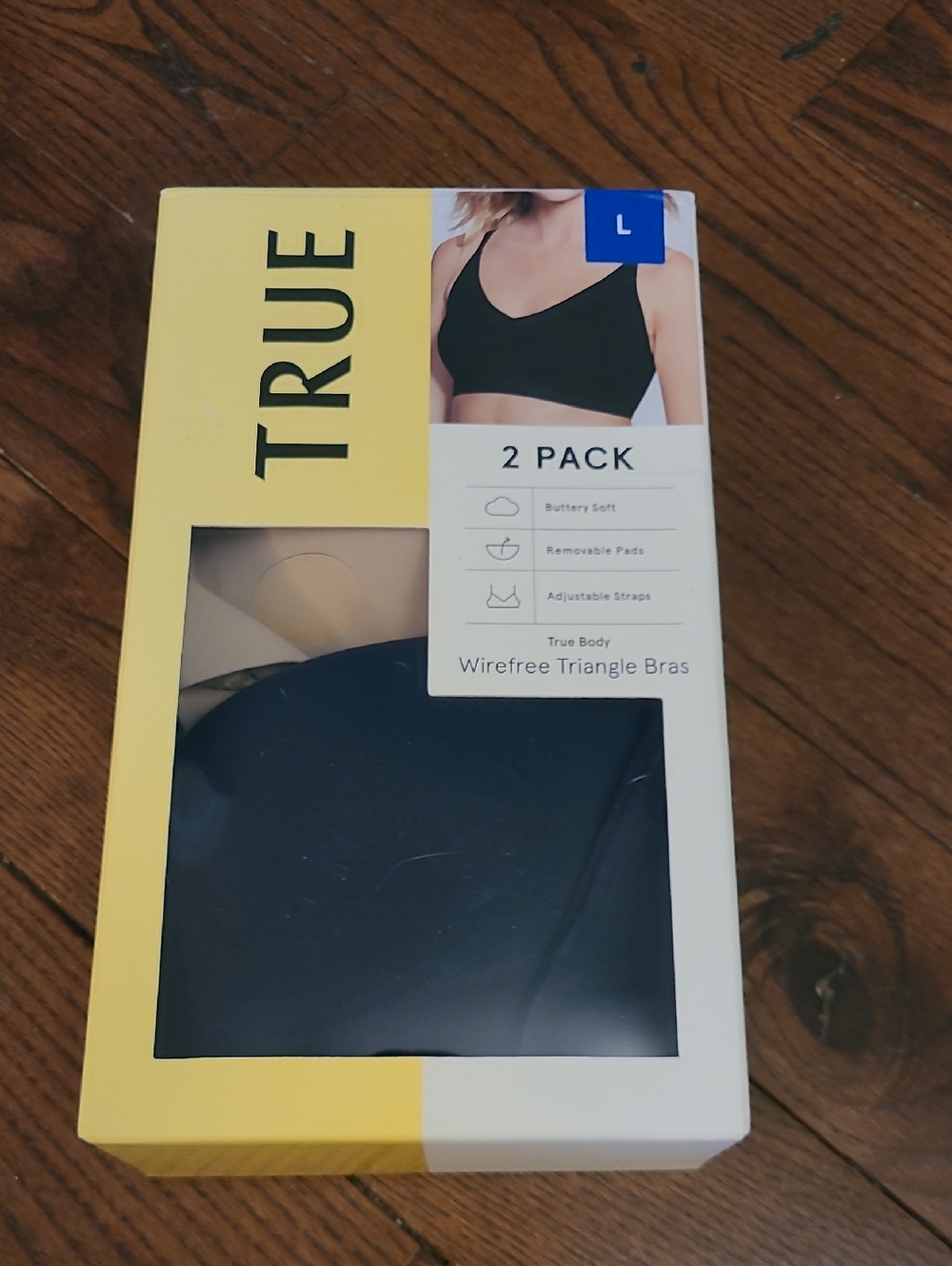 New TRUE & CO 2-Pack Wirefree Triangle Bras - Black/Cream Size L